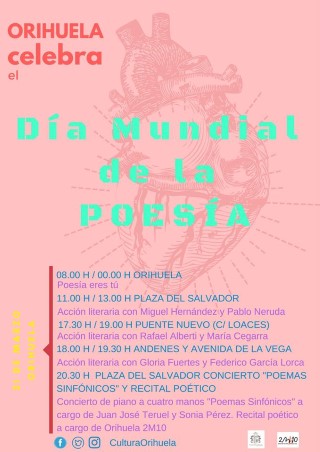 La ciudad de Orihuela se llenará de poesía el martes 21 de marzo en su Día Mundial con los versos de los más grandes poetas de la historia