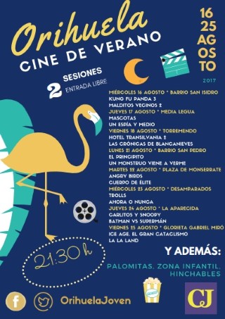 El Cine de Verano de Orihuela se amplia con ocho sesiones dobles, palomitas, actividades infantiles de animación en barrios y pedanías