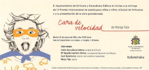 La ganadora del X Premio Internacional de Poesía para niños 'Ciudad de Orihuela', Margarita Tojo, con su obra 'Cara de velocidad', recogerá su galardón el martes 20 de marzo