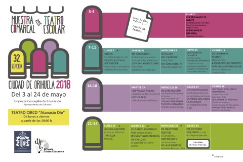La XXXII Muestra Comarcal de Teatro Escolar 'Ciudad de Orihuela' baja el telón hasta el próximo año 2019 con la clausura y la entrega de trofeos
