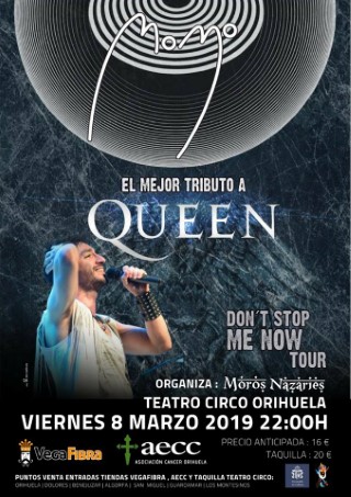 La Embajada Mora 2019 de la comparsa Moros Nazaríes de Orihuela estrena su nombramiento con un concierto benéfico de la banda Momo, el mejor tributo a Queen, el viernes 8 de marzo en el Teatro Circo 'Atanasio Die'