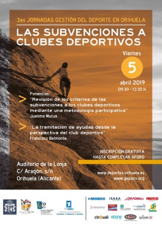Las III Jornadas de Gestión Deportiva tratarán el tema de las subvenciones a clubes deportivos en el Auditorio 'La Lonja' de Orihuela