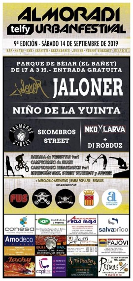 El Almoradí Urban Festival 2019, organizado por la Concejalía de Juventud, llega a una novena edición que tendrá lugar el sábado 14 de septiembre en el habitual recinto del parque de Béjar./TCVB