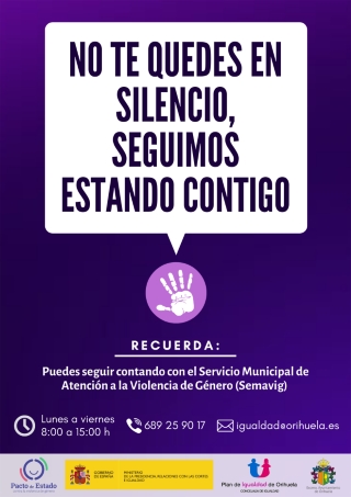 La Concejalía de Igualdad de Orihuela pone en marcha una campaña para prestar apoyo a las víctimas de violencia de género durante el confinamiento por coronavirus
