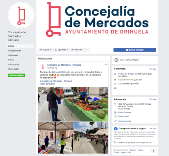La Concejalía de Mercados de Orihuela estrena página de Facebook para informar sobre el día a día de la evolución de los zocos durante la crisis sanitaria actual del coronavirus