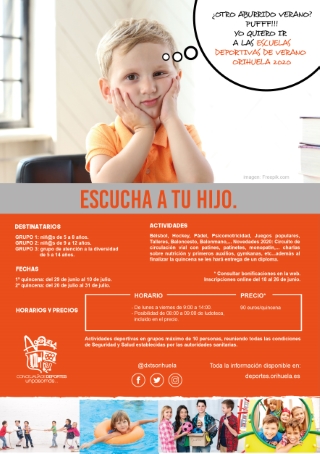 La Concejalía de Deportes de Orihuela inicia el jueves 18 de junio la apertura de inscripciones para la Escuela Deportiva de Verano infantil