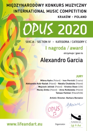 El joven músico almoradidense Alexandro García Antolinos se alza por segundo año consecutivo con el primer premio en el prestigioso II Concurso Internacional de Música 'OPUS 2020' de Polonia