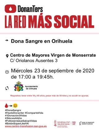 Orihuela: Donación de sangre, organizada por el Centro de Transfusiones de la Comunidad Valenciana