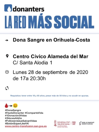 Orihuela Costa: Donación de sangre, organizada por el Centro de Transfusiones de la Comunidad Valenciana