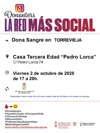 Torrevieja: Donación de sangre, organizada por el Centro de Transfusiones de la Comunidad Valenciana