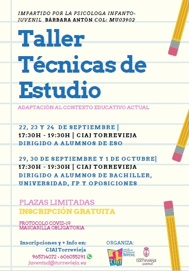 Torrevieja: Taller de 'Técnicas de estudio', impartido por la psicóloga infanto-juvenil, Bárbara Antón, organizado por la Concejalía de Juventud