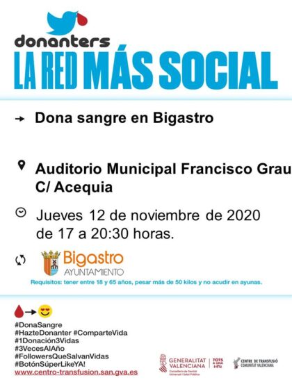 Bigastro: Donación de sangre, organizada por el Centro de Transfusiones de la Comunidad Valenciana