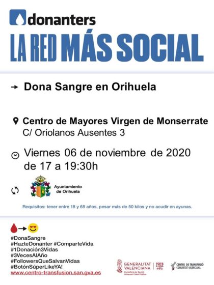 Orihuela: Donación de sangre, organizada por el Centro de Transfusiones de la Comunidad Valenciana