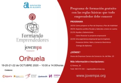 Orihuela: Inscripciones al programa de formación gratuito con las reglas básicas que todo emprendedor debe conocer, dentro del ciclo 'Formando emprendedores' de Jovempa Vega Baja