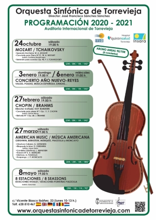 Torrevieja: Concierto de la Orquesta Sinfónica de Torrevieja (OST), con 'Serenata nocturna' y 'Concierto para piano nº 21', del compositor Mozart, y 'Serenata para cuerdas Op. 48', de Tchaikovsky