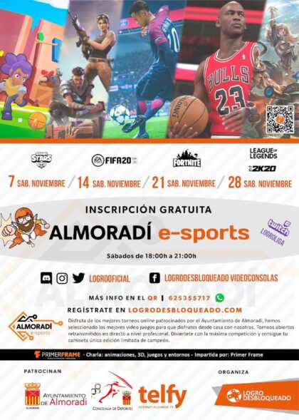 Almoradí, evento 'on line': Evento gratuito de e-sports, con torneos de videojuegos y charla sobre animaciones, 3D, juegos y entornos, por 'Primer Frame' 