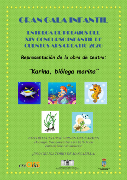 Torrevieja, evento cultural: Gala infantil de los premios del XIV Concurso Infantil de Cuentos 2020 y representación de la obra de teatro 'Karina, bióloga marina', por la asociación 'Ars Creatio'