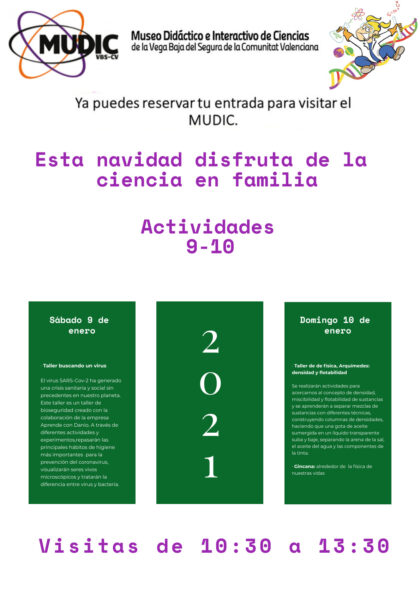Desamparados de Orihuela, evento: Reservas para los talleres 'Buscando un virus' y 'Arquímedes: Densidad y flotabilidad', organizados por el Museo de Ciencias MUDIC de la UMH