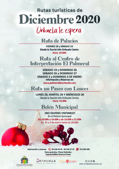 Orihuela, evento cultural: Inscripción a la 'Ruta al Centro del Interpretación de El Palmeral', dentro de las rutas turísticas gratuitas de diciembre 2020 de la Concejalía de Turismo