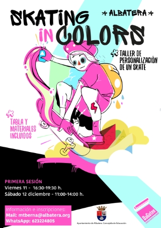 Albatera, evento: Inscripción al taller de personalización de un 'skate' 'Skating in colors', organizado por la Concejalía de Educación