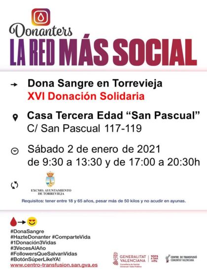 Torrevieja, evento: Donación de sangre, organizada por el Centro de Transfusiones de la Comunidad Valenciana, en la XVI Donación Solidaria
