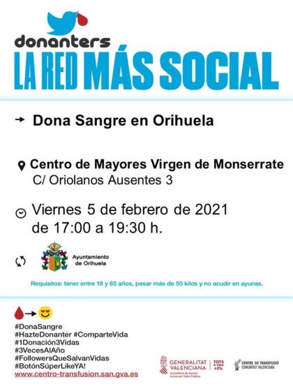 Orihuela, evento: Donación de sangre, organizada por el Centro de Transfusiones de la Comunidad Valenciana
