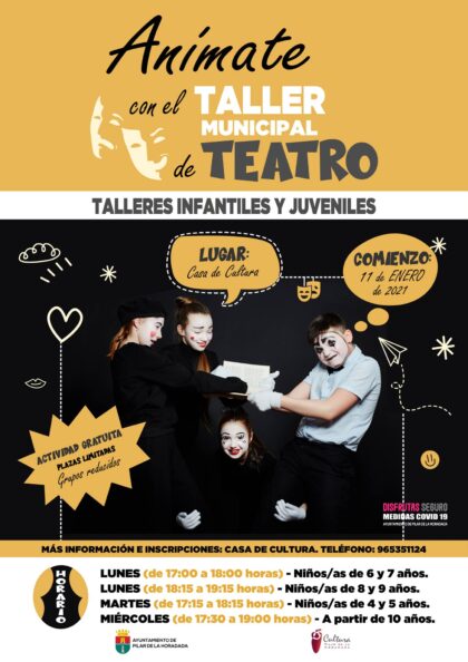 Pilar de la Horadada, evento: Inscripción al taller municipal de teatro para juveniles e infantiles con diferentes técnicas