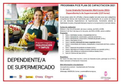 Torrevieja, evento: Inscripción a la segunda edición del curso de 'Dependiente de supermercado' para jóvenes entre 16 y 29 años, dentro del programa PICE, organizado por el CIAJ de la Concejalía de Juventud