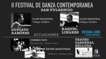 San Fulgencio, evento: Clase magistral del bailarín y coreógrafo de reconocimiento internacional, el sanfulgentino Gustavo Ramírez, dentro de los actos del II Festival de Danza Contemporánea, organizados por la Concejalía de Cultura