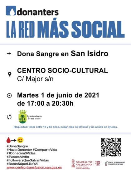 San Isidro, evento: Donación de sangre, organizada por el Centro de Transfusiones de la Comunidad Valenciana