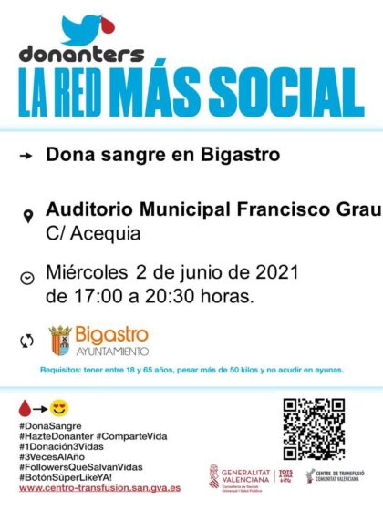 Bigastro, evento: Donación de sangre, organizada por el Centro de Transfusiones de la Comunidad Valenciana