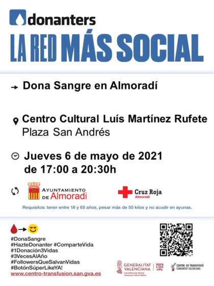 Almoradí, evento: Donación de sangre, organizada por el Centro de Transfusiones de la Comunidad Valenciana