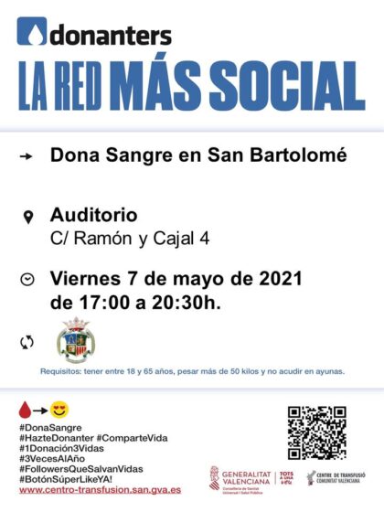 San Bartolomé de Orihuela, evento: Donación de sangre, organizada por el Centro de Transfusiones de la Comunidad Valenciana