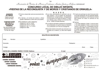 Orihuela, evento: XLII Concurso Local de Dibujo Infantil de las Fiestas de la Reconquista y de Moros y Cristianos 2021, convocado por la Asociación de Fiestas de Moros y Cristianos 'santas Justa y Rufina'
