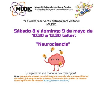 Desamparados de Orihuela, evento: Reservas para el taller sobre neurociencia, organizado por el Museo de Ciencias MUDIC de la Universidad Miguel Hernández (UMH)