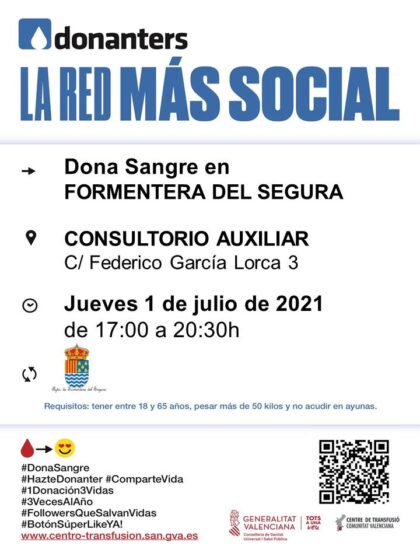 Formentera del Segura, evento: Donación de sangre, organizada por el Centro de Transfusiones de la Comunidad Valenciana