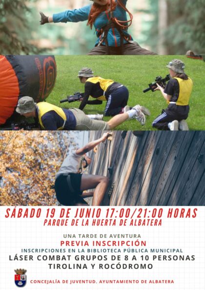 Albatera, evento: Actividad para jóvenes 'Tarde de aventuras', con rocódromo, tirolina y 'Laser combat', organizada por la Concejalía de Juventud