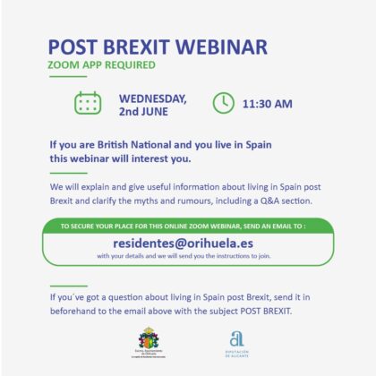 Orihuela, evento 'on line': Charla formativa 'webinar' sobre el 'Post Brexit', dirigida al residente británico en España, organizada por la Concejalía de Residentes internacionales