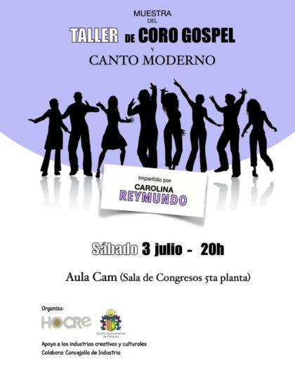 Orihuela, evento cultural: Concierto como muestra del taller de 'Coro gospel y canto moderno', impartido por Carolina Reymundo, organizado por el clúster HOCRE Industrias Creativas y Culturales
