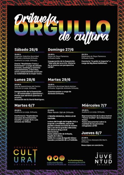 Orihuela, evento cultural: Representación de la obra teatral documental 'Temor creíble', por la 'Resistance Teatro', dentro de los actos de 'Orihuela, orgullo de cultura' de la Concejalía de Cultura para conmemorar el Día del Orgullo LGTBI