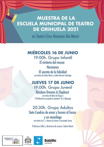 Orihuela, evento cultural: Representación de la obra 'Siete cuadros de amor y humor al fresco y un monólogo', por el grupo de adultos de la Escuela Municipal de Teatro de Orihuela 2021, organizada por la Concejalía de Cultura