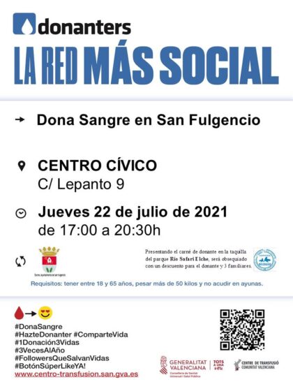 San Fulgencio, evento: Donación de sangre, organizada por el Centro de Transfusiones de la Comunidad Valenciana