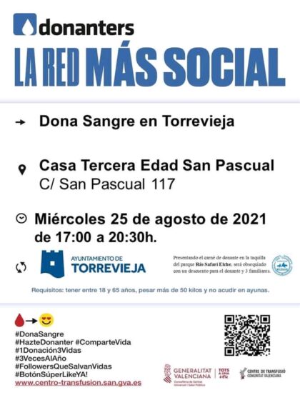 Torrevieja, evento: Donación de sangre solidaria, organizada por el Centro de Transfusiones de la Comunidad Valenciana