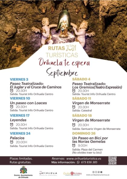 Orihuela, evento: Inscripción para las rutas turísticas de septiembre 2021 'Orihuela te espera', organizadas por la Concejalía de Turismo y Festividades