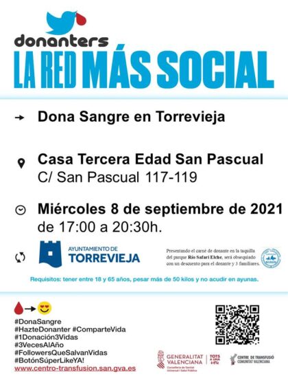 Torrevieja, evento: Donación de sangre, organizada por el Centro de Transfusiones de la Comunidad Valenciana