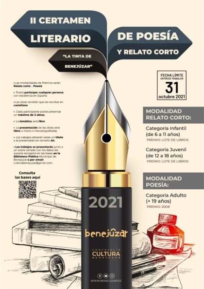 Benejúzar, evento cultural: Entrega de trabajos para el II Certamen Literario de Poesía y Relato Corto 'La tinta de Benejúzar', organizado por la Concejalía de Cultura