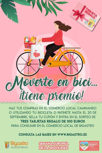 Bigastro, evento: Concurso con el sorteo 'Moverte en bici tiene premio' para optar a ganar tres tarjetas de regalo de 100 euros cada uno, dentro de los actos de la 'Semana Europea de la Movilidad 2021' organizados por el Ayuntamiento