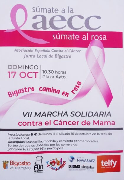 Bigastro, evento: VII Marcha Solidaria contra el Cáncer de Mama 'Bigastro camina en rosa', organizada por la junta local de Bigastro de la Asociación Española Contra el Cáncer (AECC) y el Ayuntamiento