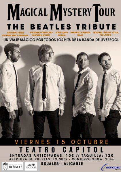 Rojales, evento cultural: Concierto de 'The Beatles Tribute' 'Magical Mystery Tour', dentro de la programación de octubre de la Concejalía de Cultura