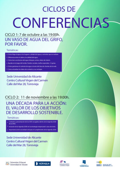 Torrevieja, evento cultural: Conferencia 'Un vaso de agua del grifo, por favor', dentro del ciclo sobre el agua organizado por la sede de la Universidad de Alicante (UA)